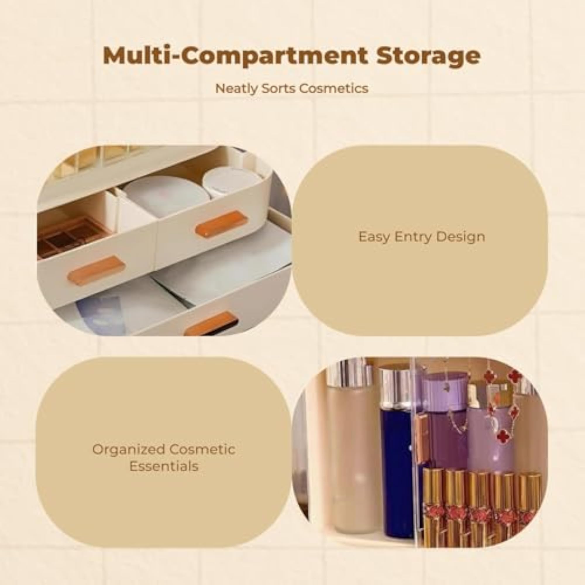 Makeup Organizer with Mirror, Dustproof Cosmetic Storage Box