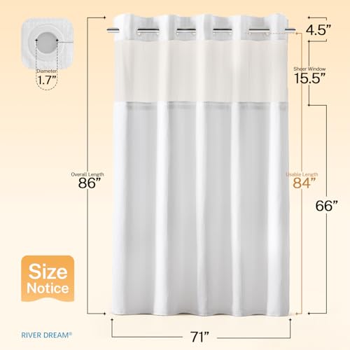 River Dream Extra Long Shower Curtains No Hooks Waffle Weave Shower Curtain with Snap in Liner - 71W x 86H,Hotel Grade,Spa Like Bath Curtain,White by River Dream - Used condition - Image 9