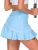 Ekouaer Tennis Skirt Pleated Golf Skort Active Athletic Skort Workout Mini Cheer Skirts with Pockets,XL Sky Blue