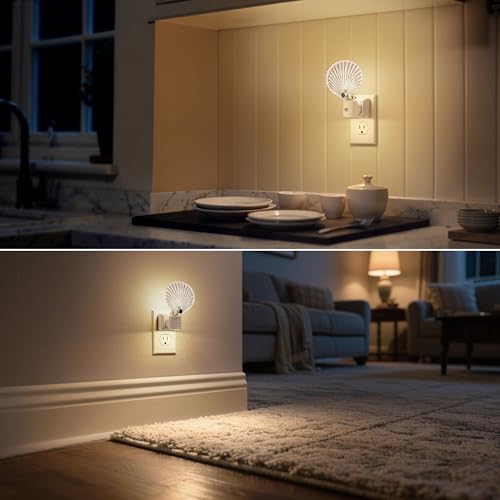 Image of DORESshop LED Night Light, Glass Shell Night Lights Plug into Wall, 3 Level Brightness Adjustable Plug in NightLight with 360 Rotatable, Dusk to Dawn Sensor Nightlights for Adults, Bedroom, 3000K