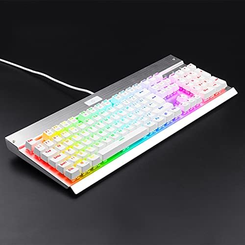 EagleTec KG010 Pro Mechanical Keyboard RGB LED Backlit with Brown Switches Wired 104 Keys for Windows PC Gaming and Office, UK QWERTY (White)