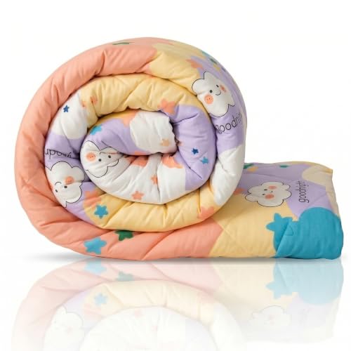Image of Filymore Good Night Comforter for Kids Girls - Cute Cartoon Print Single Bed Blanket, Microfiber Dohar for Boys & Girls | Soft Kids Winter & Summer Quilt |60x90 Inches (Beige)