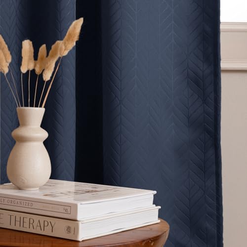 Image of HOMEMONDE 100% True Blackout Curtains 7 Feet Door - Pack of 2 Curtains, Embossed Panels Light Block Thermal Insulated & Noise Reducing Top Style Rod Pocket Curtains (Navy Blue, 84Inch)