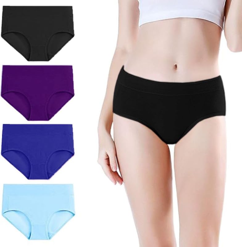 Image of DIVING DEEP Women's Cotton Underwear, Mid Waist Full Coverage Underpants, Post Partum Briefs Panties for Women Multipack-4