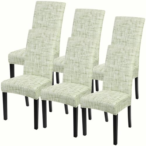 Image of SearchI Dining Room Chair Covers Set of 6, Stretch Printed Parsons Chair Slipcovers Removable Washable Kitchen Chair Protector Cover for Dining Room, Hotel, Ceremony (Green Linen-Look Print)