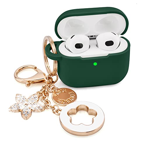 Image of VISOOM Case for Airpods 3 Pink Airpods 3rd Cases 2021 Silicone for iPod 3 Earbuds Case Cover Women Wireless Charging Case with Accessories Girl Bling Keychain for Apple Ear Buds 3rd Generation