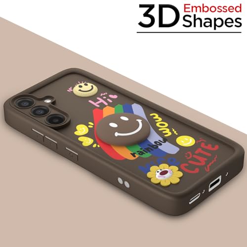 Image of Pikkme Back Cover for Samsung Galaxy A56 5G | Soft Silicone| Cute Rainbow Smile & 3D Cartoon Flower Design | Shockproof Raised Camera Protection Bumper Case (Brown)