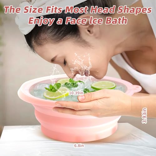 Image of Face Bowl for Ice with Built-In Icetray, Silicone Ice Facial Foldable Washbasin,Ice Bath for Face,Facial Plunge Bowl, Face Icebath at Home, Pink