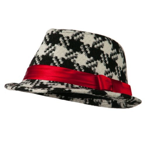 Jeanne Simmons Girls Acrylic Blend Houndstooth Fedora - Black White W18S23C