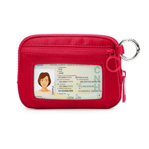 com zíper e porta-moedas para mulheres com zíper e porta-chaves portátil, Vermelho