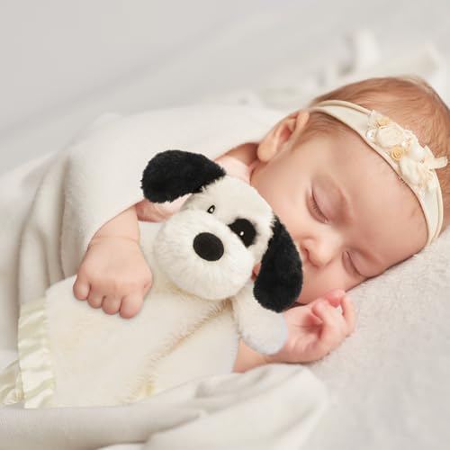 Image of Puppy Baby Security Blanket for Toddler Infant Newborn Boys and Girls Soft Lovey Plush Fabric and Satin Backing, Black 13.5 Inch