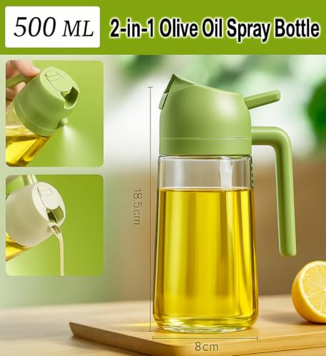 Image of La' Forte LA' VITE 2-in-1 Oil Dispenser Bottle - Glass Olive Oil Sprayer & Pourer with Flip-Top Lid - Dual-Mode for Cooking, Baking, Grilling - Leak-Proof, BPA-Free (Orange)