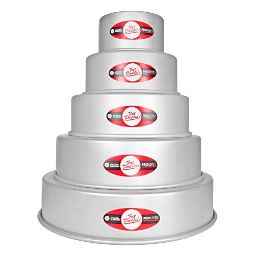 Fat Daddio's PRD-5ODD3 Anodized Aluminum 5-Tiered Odd Round Cake Pan Set, 3 inch depth