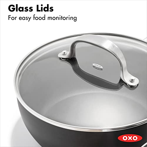 Image of OXO Good Grips Pro 1QT and 2QT Saucepan Pot Set with Lids, 3-Layered German Engineered Nonstick Coating, Stainless Steel Handles, Black