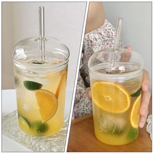 Tazas de vidrio con pajita estables con asa cómoda para evitar derrames en casa 6