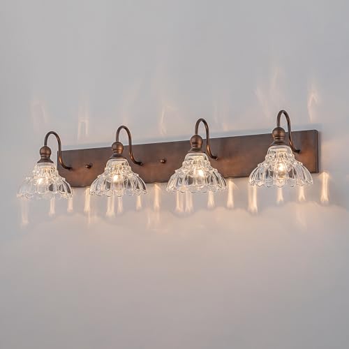 Image of EDISLIVE Vintage Vanity Light for Bathroom ORB 4-Light Bath Wall Light Fixture with Clear Flower Glass Shades 36.22 inch E12 Antique Wall Sconce for Bedroom Hallway Living Room Vanity Mirror