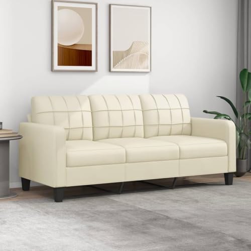 Gecheer Sofá 3 Plazas Chaise Longue Cuero Sintético - Crema 180 cm