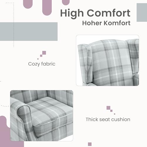 EROMMY Ohrensessel, Vintage Sessel mit Holzfüße, gepolsterte Relaxsessel, Einzelsessel für Wohnzimmer, Schlafzimmer, Leinen, Grau - 4