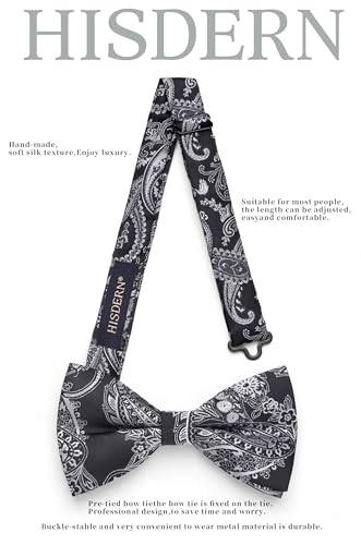 Image of HISDERN Bow Ties for Men Pretied Bow Tie Set Paisley Classic Bowties and Pocket Square Cufflinks Set for Wedding Party