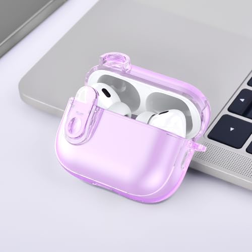 Image of (with Lock) Clear Case Compatible for Cute Apple Airpods Pro 2 Cases Women, VISOOM TPU Transparency Air pods Pro 1st 2nd Generation Purpl Soft iPods Earbuds Case Bling Keychain for Airpod Pro2 /1