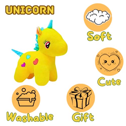 Image of Unicorn Soft Toy - 25cm (Yellow) | Plushies Aniamal Stuffed | Kids Toys for 2-5 Years Boys & Girls | Gift for Girlfriend