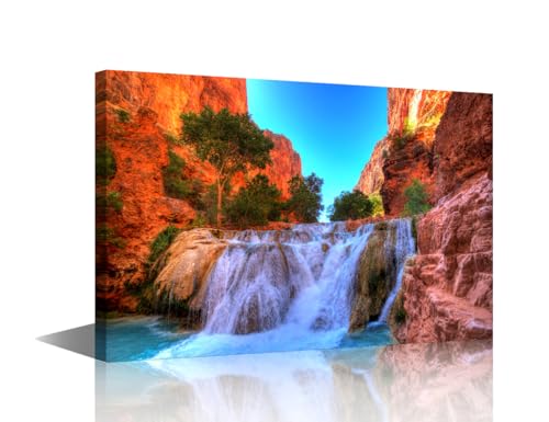 TUMOVO Outdoor Waterfall Natural Landscape Picture Painting Canvas Wall Art Waterfalls Grand Canyon Prints Framed Ready to Hang Giclee Prints Fine Art for Home and Office Decoration 24x16 in
