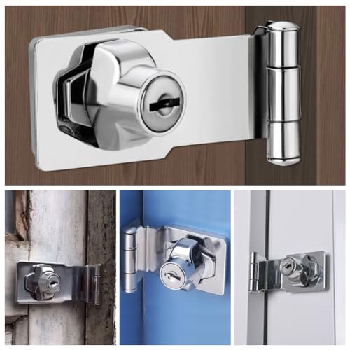 Image of EMVANV Keyed Hasp Lock, 90 Degrees Lock Hasp T-wist Knob Keyed Locking Hasp Safety Door Clasp for Small Doors Drawer and Cabinets(Silver)
