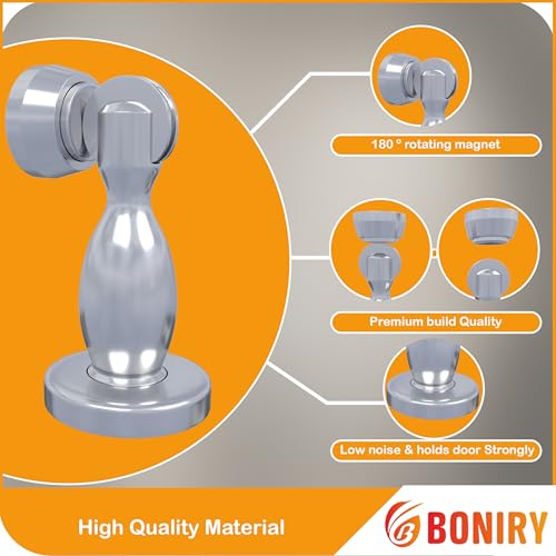 Image of Boniry Premium Magnetic Door Stopper | Durable, Stylish & Rustproof | Protects Doors | Strong Hold, Easy Installation | Perfect for Home & Office Use (2, Silver)
