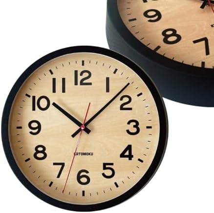 KATOMOKU Muku Clock 15 ブラック km-107BKRC 掛け時計計 連続秒針 直径30.6cm (電波時計)