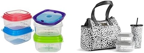 Fit & Fresh Luxe Cheetah Westerly Adult Insulated Lunch Bag and Stak Pak Reusable Food Containers with 2 Ice Packs