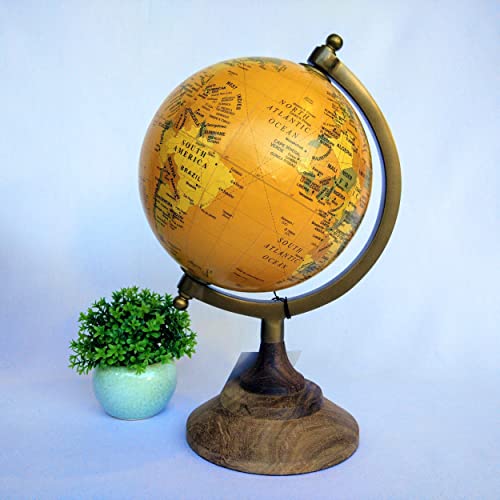 Globo Terrestre Decorativo Em Metal Ouro Velho E Madeira 26x20cm SEI0022