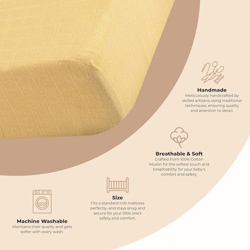 Crane Baby Soft Cotton Fitted Sheet for Cribs and Toddler Beds, Ochre Yellow, 28”w x 52”h x 9”d