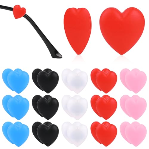 Xthrotsenk 15 Pairs Silicone Eyewear Ear Grip Eyeglasses Retainer Anti-Slip Glasses Ear Holder Heart Eyeglasses Stoppers Temple Tips Glasses Slip Preventer Multicolored Soft Hooks Retainers