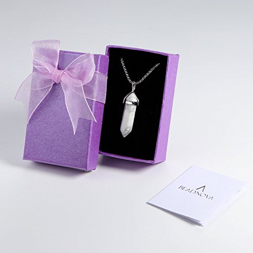Beadnova White Howlite Necklace Gemstone Crystal Necklace For Women Healing Stone Pendant Jewelry For Men Pendulum Divination Hexagonal Pendant (18 Inches Stainless Steel Chain) #TOP6