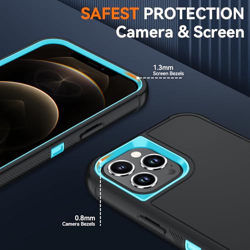 Image of SunStory Compatible with iPhone 12 Pro Max Case with HD Screen Protector, 3-Layer Heavy Duty Full-Body Cover,3 in 1 Hybrid Protective Case for iPhone 12 Pro Max 6.7 inch,BlackSkyBlue