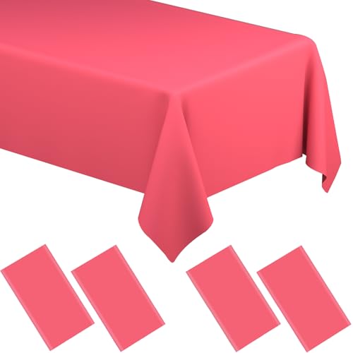 Image of WNINK 4 Pack Red Tablecloths 54 inch x 108 inch Disposable Rectangular Plastic Table Covers for Baby Showers, Weddings, Birthdays, Parties