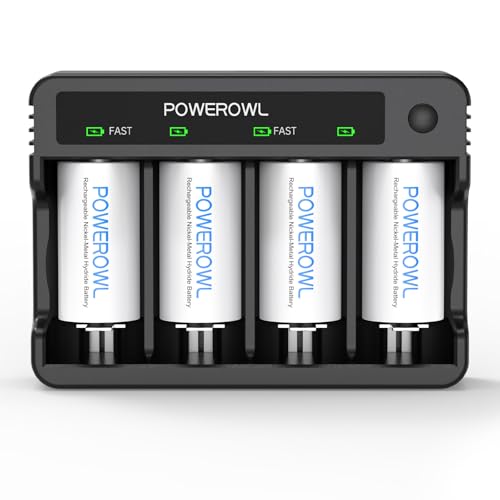 POWEROWL Rechargeable D Batteries with Charger USB Quick Charging Universal Battery Charger (ZN452E)