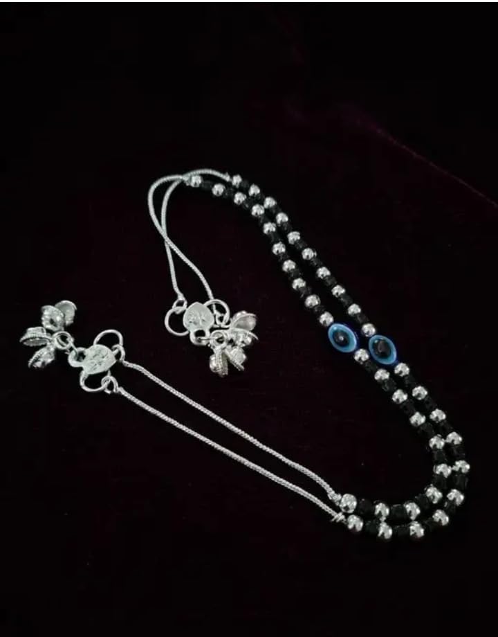 t trendy mart Evil Eye Anklet, Black Beaded Chain with Blue Eye Charm,-picture-20