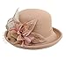 Women Fall Summer Winter Wool Vintage Felt Bucket Elegant Hat Church Dress Cloche Hats Wedding Fashionable Hat with Bow (C, One Size)