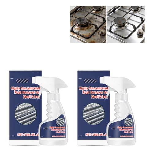 ROVIA Rust Remover Spray for Metal Highly Concentrated Rust Remover for Steel Copper Stainless Steel Heavy Duty Rust Remover Spray No Scrubbing Fast Acting Rust Stain Remover 4 fl oz (2PC)