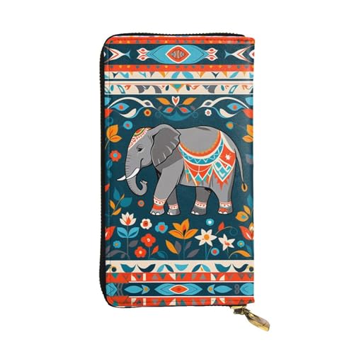 Women's Long Cash Wallet, PU Leather Elegant Clutch Change Purses with Zipper, Travel, Gifts (Elephant Pattern Print)