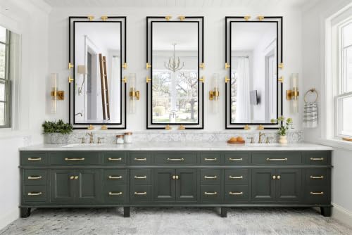 Image of Large Mirror Wall Decor, 60 inchx30 inch Mirror with Black and Gold Metal Frame for Bedroom,Bathroom, Living Room, Horizontal /Vertical