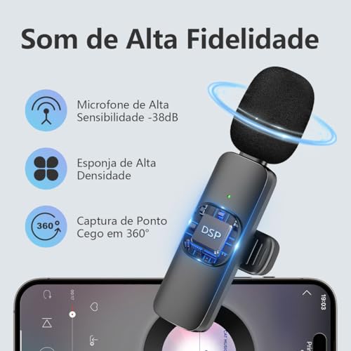 H'MASTON Microfone Sem Fio Duplo Lapela Professional 3 em 1 Tipo-C Duplo Microfone Celular com Ligh