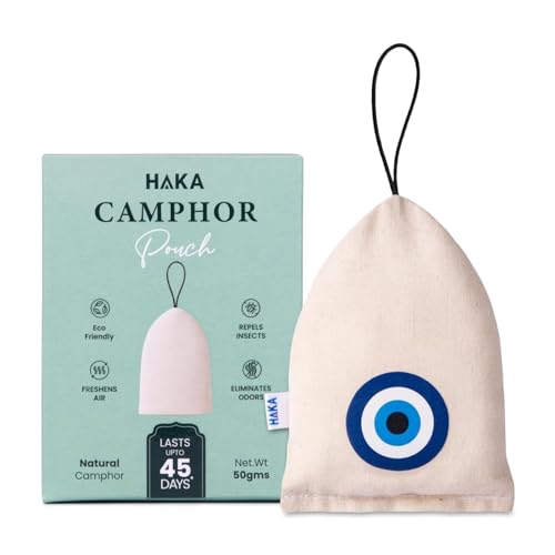 Image of Haka Pure Camphor Pouch for Car & Home | Pack of 1 | 100% Natural Chemical-Free Camphor Air Freshener | Eco Friendly Aroma Bag for Car, Wardrobe, Bathroom, Room & Drawers | 50g Evil Eye |