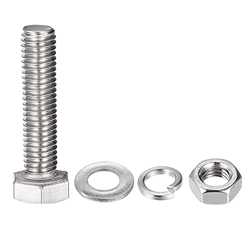 Image of uxcell M8 x 35mm Hex Head Screws Bolts, Nuts, Flat & Lock Washers Kits, 304 Stainless Steel Fully Thread Hexagon Bolts 4 Sets