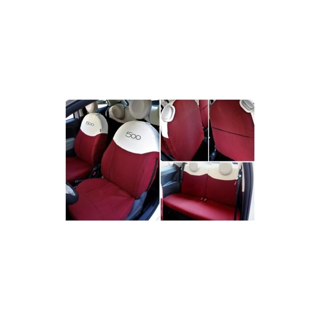 Italfodere - Coprisedili Auto Anteriori e Posteriori - Compatibili con Fiat 500 - Fatti a Mano - Cotone - Gommapiuma - Poliestere - Accessori Auto Interno - Made in Italy - (Rosso/Ecrù)