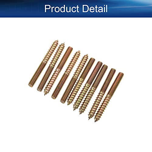 Image of M8x75mm Zinc Plated Carbon Steel Double Headed Hanger Bolts 2.95 inch Length Self Tapping Screw for Furniture Installation Bronze Tone 10Pcs