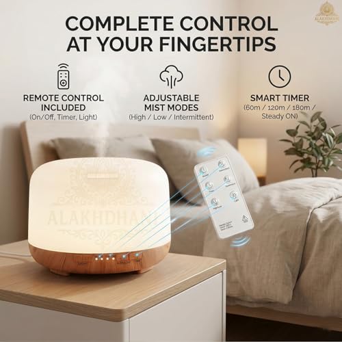 Image of 500 ml Essential Oil Diffuser | Ultrasonic 5-in-1 Aromatherapy Humidifier | Timer & Auto-Off Safety | Quiet Air Humidifier | LED Night Light