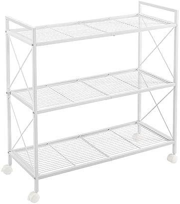 SONGMICS 3-Tier Metal Storage Rack with Wheels, Mesh Shelving Unit with ...