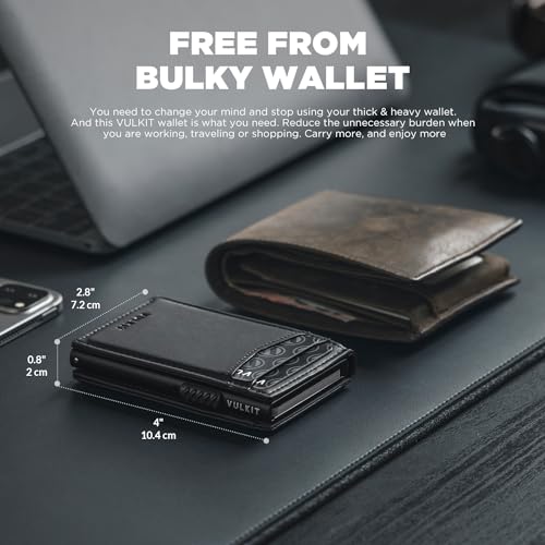 VULKIT Men's Wallet with ID Window Premium Leather Wallets RFID Blocking Minimalist Wallet Pop Up Card Holder Magnetic Closure4